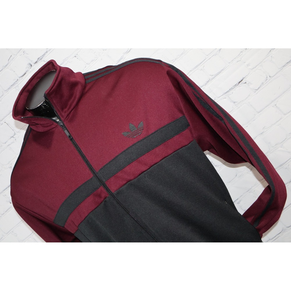 Adidas Track Jacket Mens XL Burgundy Gray Trefoil Full Zip Mock Neck Activewear